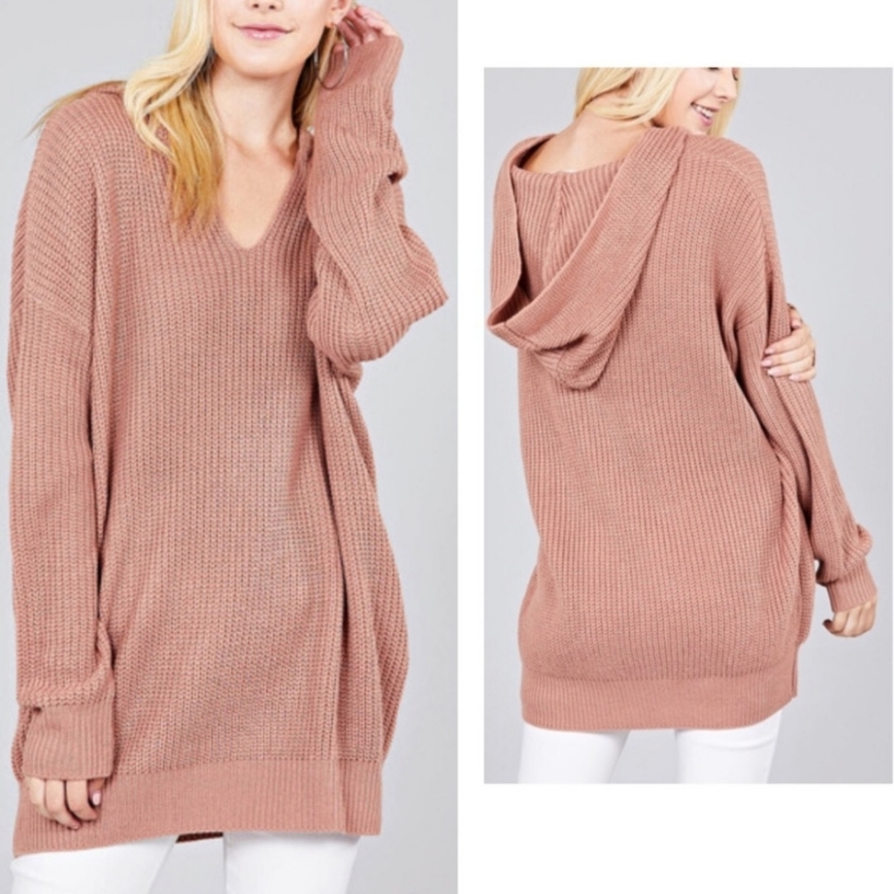 Active USA hooded V-neck sweater Misty Rose size Large
